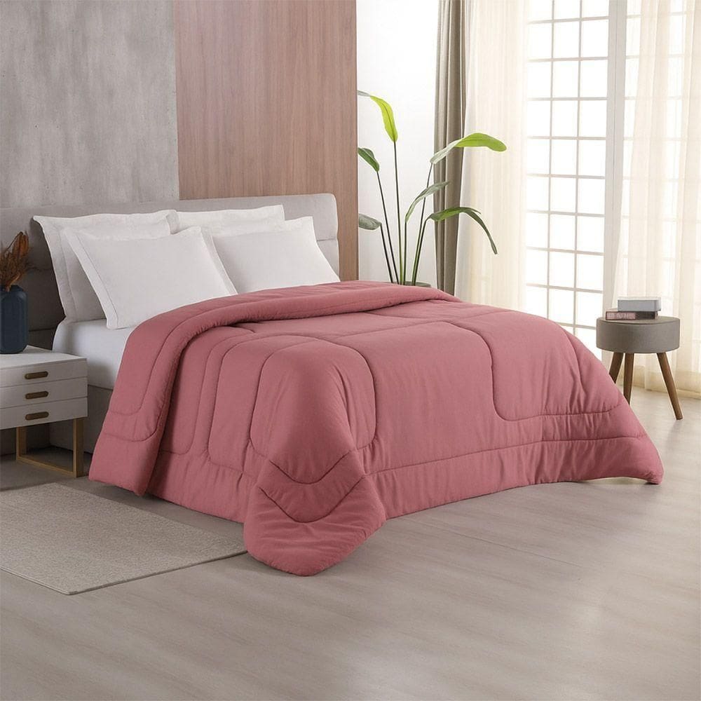 Edredom Bali Liso Queen 01 Peça Micropercal Dupla Face 400 Fios Macio - Rose - 100% Poliéster