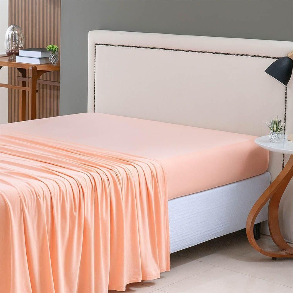 Lençol De Cima Avulso Minimal Liso Solteiro 01 Peça Malha 100% Algodão - Salmão