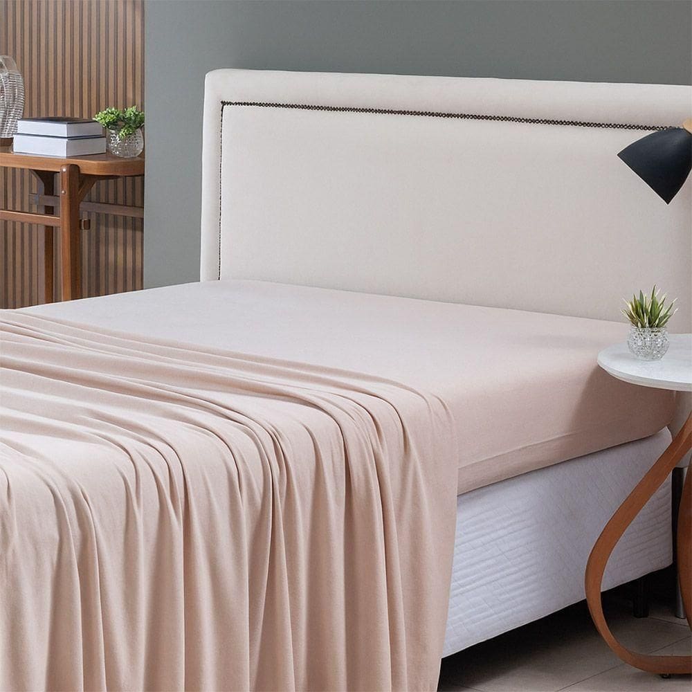 Lençol De Cima Avulso Minimal Liso King 01 Peça Malha 100% Algodão - Bege