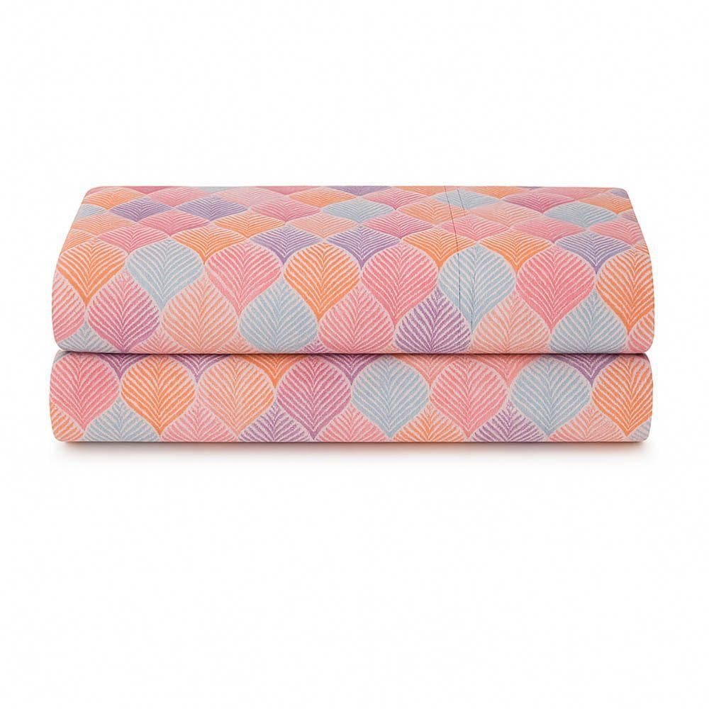 Lençol De Cima Avulso Luar Estampado Queen 01 Peça Malha 100% Algodão - Salmão Geométrico