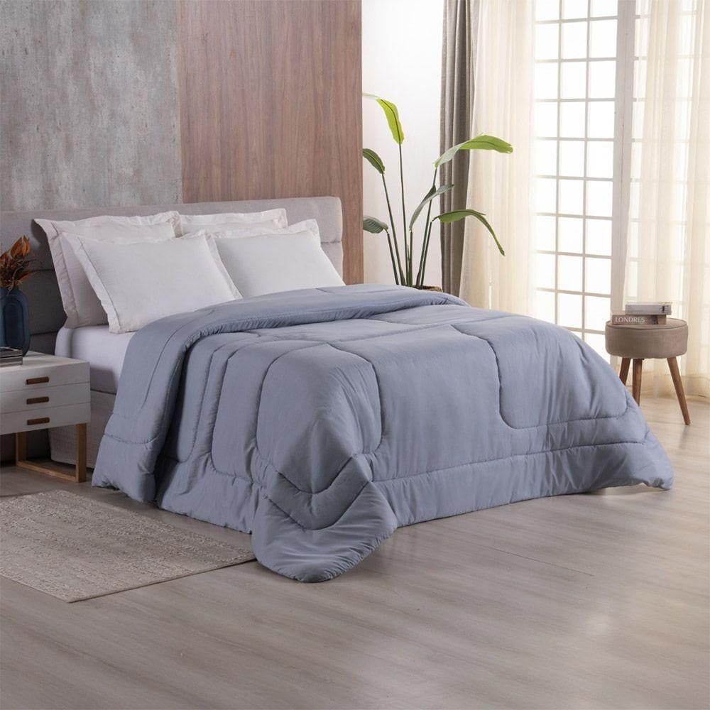 Edredom Bali Liso Solteiro 01 Peça Micropercal Dupla Face 400 Fios Macio - Cinza - 100% Poliéster