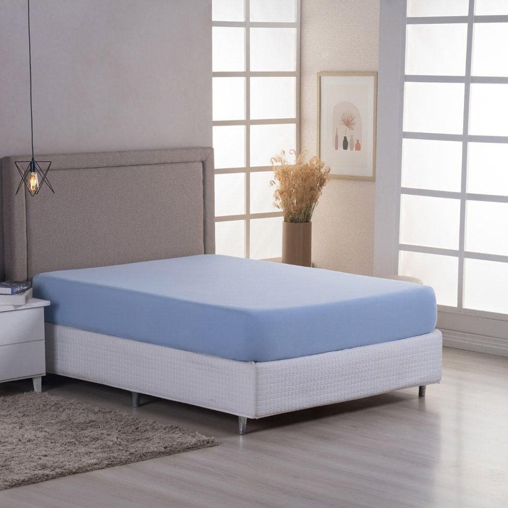 Lençol De Baixo Minimal Solteiro Avulso Com Elástico 01 Peça Malha 100% Algodão - Azul Claro