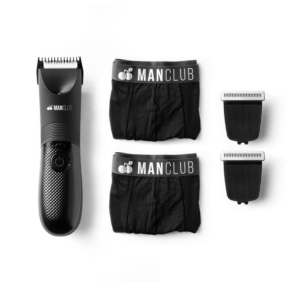 MANCLUB Kit Black: O Desmatador + 2 Lâminas de Cerâmica + 2 Cuecas Boxer