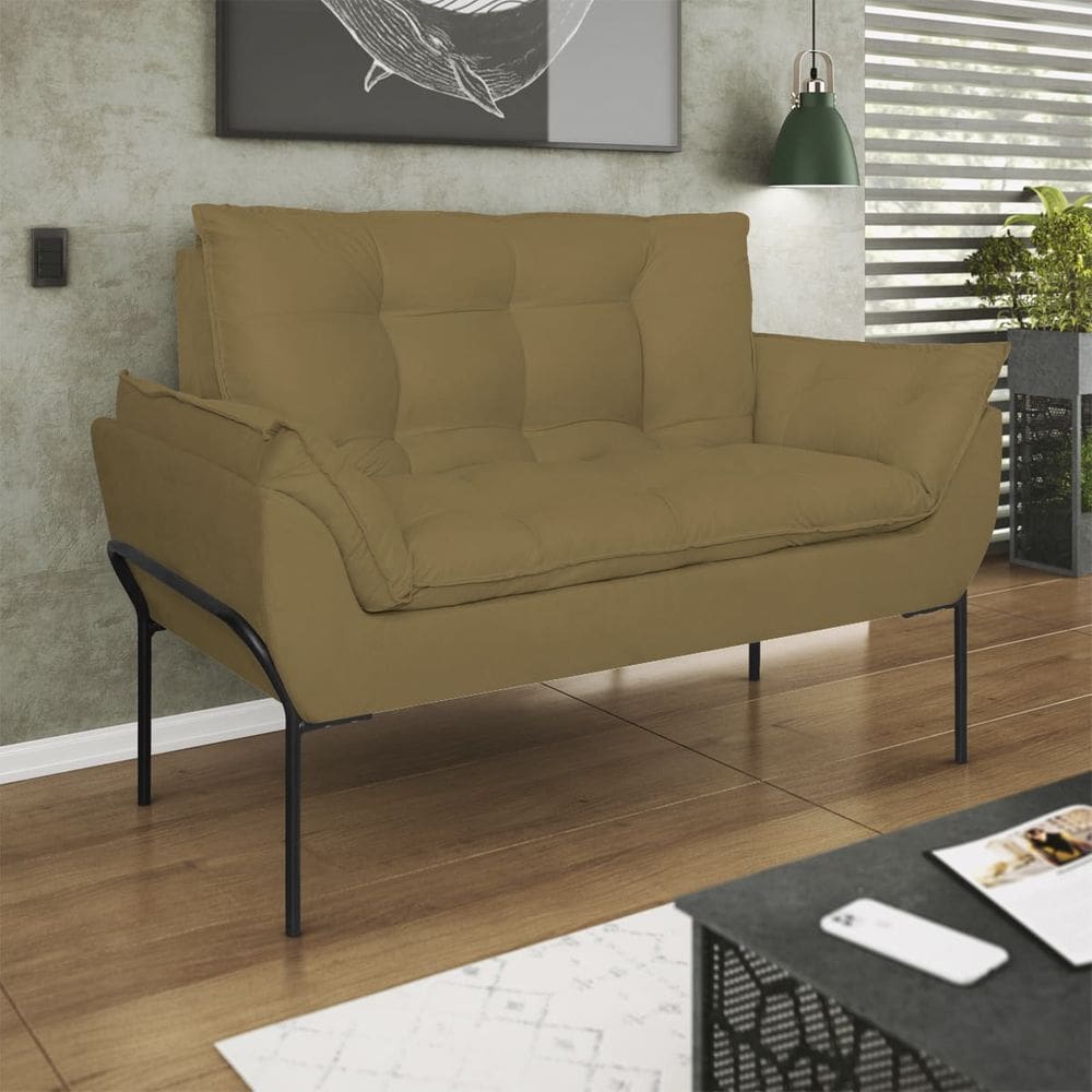 Poltrona Sofá Luxo Base Metal Preto Recepção Escritório