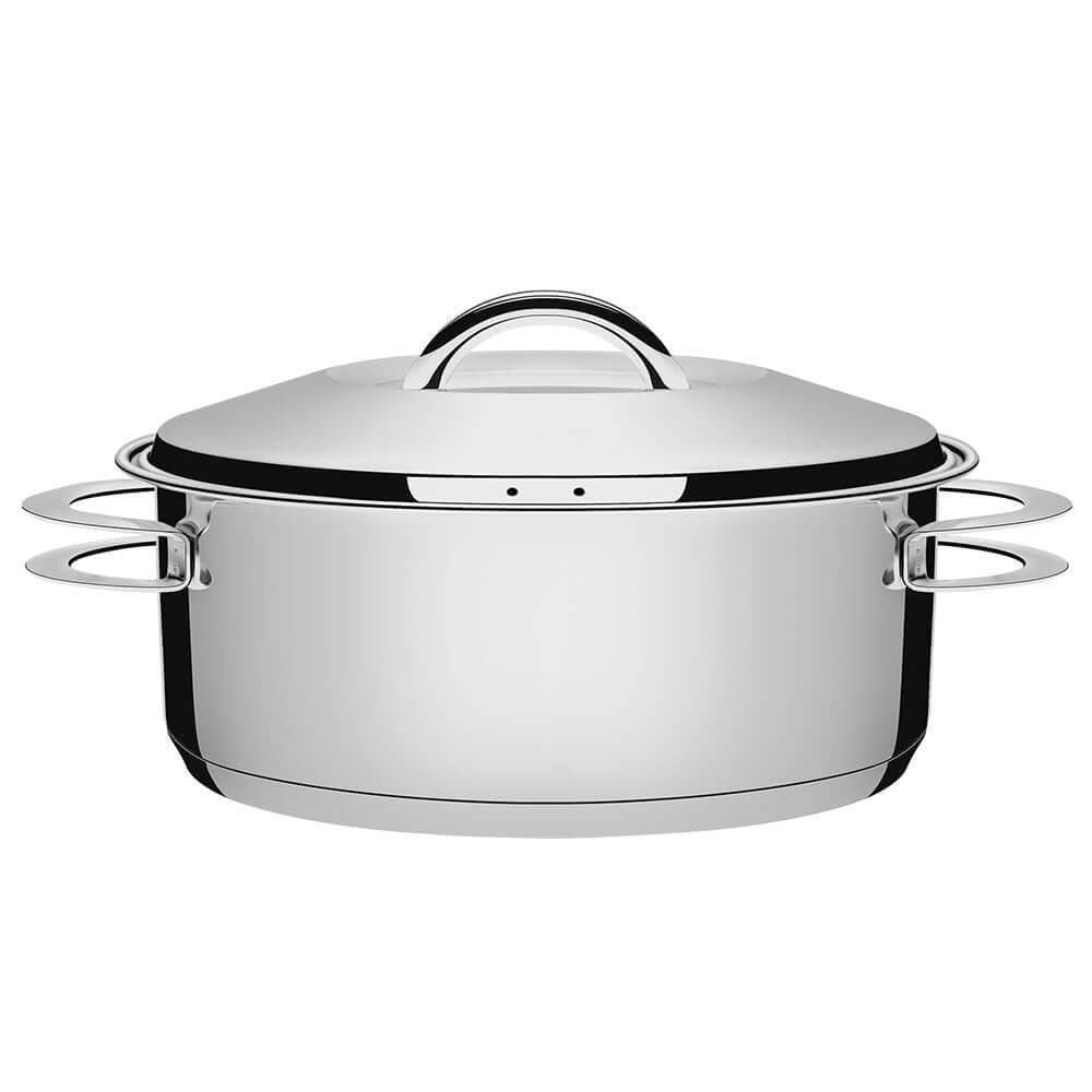 Caçarola Tramontina Solar Rasa 28 cm 7,1 L em Aço Inox Fundo Triplo com Tampa e Alças 62503280