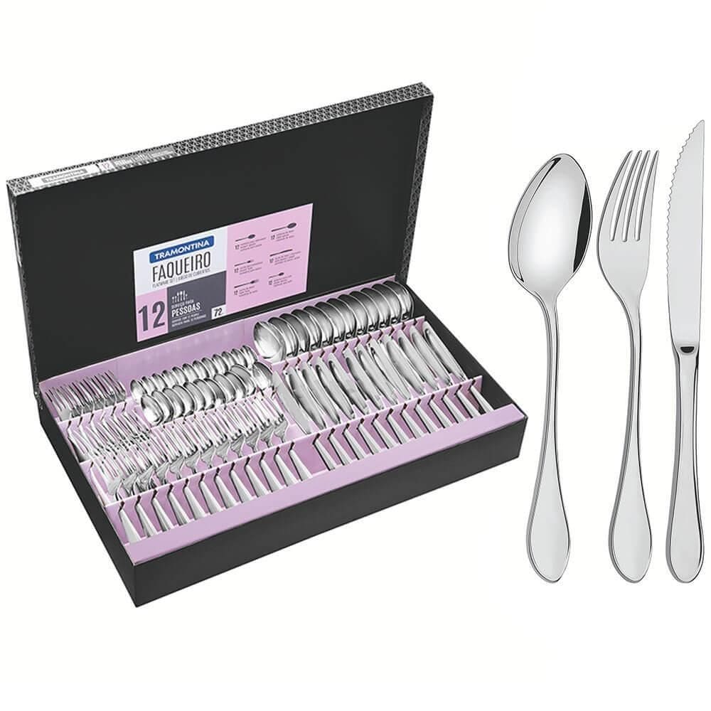 Faqueiro Tramontina Italy Aço Inox Facas para Churrasco Forjadas 6mm Alto Brilho 72 Peças 66932157