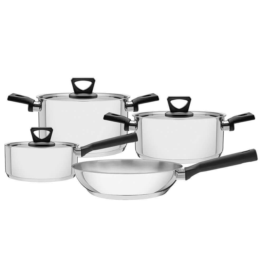 Jogo de Panelas Tramontina Brava Baquelite 4 Pçs Aço Inox Fundo Triplo e Cabos de Baquelite 65180510