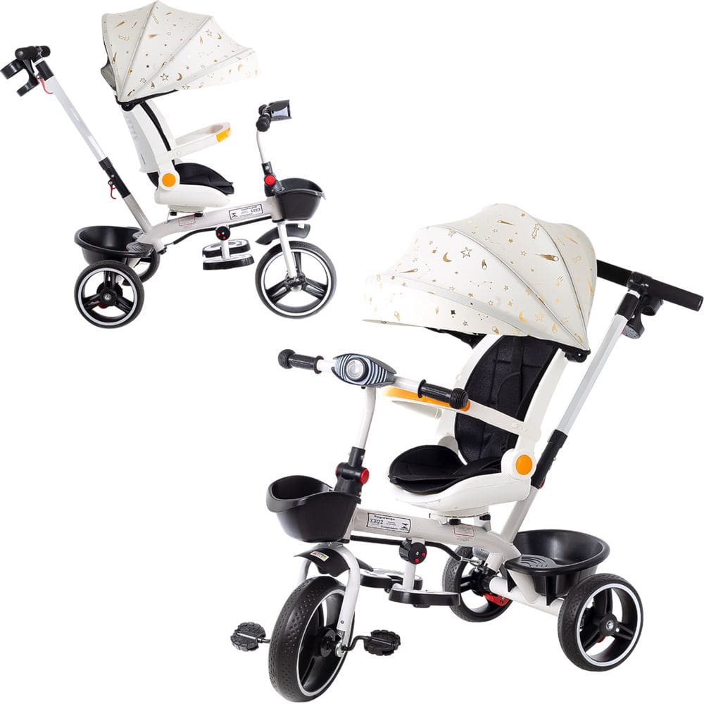 Triciclo Infantil com Empurrador 2 em 1 Luxo Carrinho de Passeio Criança com Capota 50kg Haste Guia