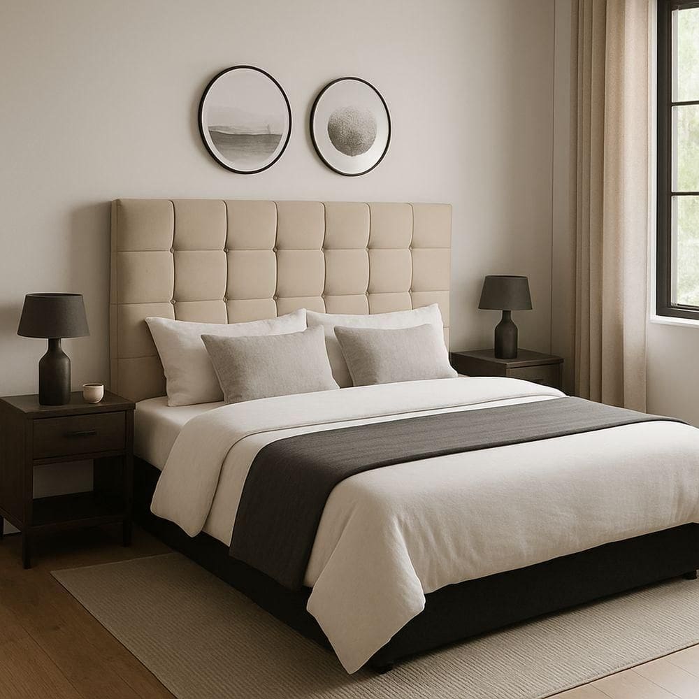 Cabeceira King 195 Cm Estofada Naiara Em Suede Com Frame Bege