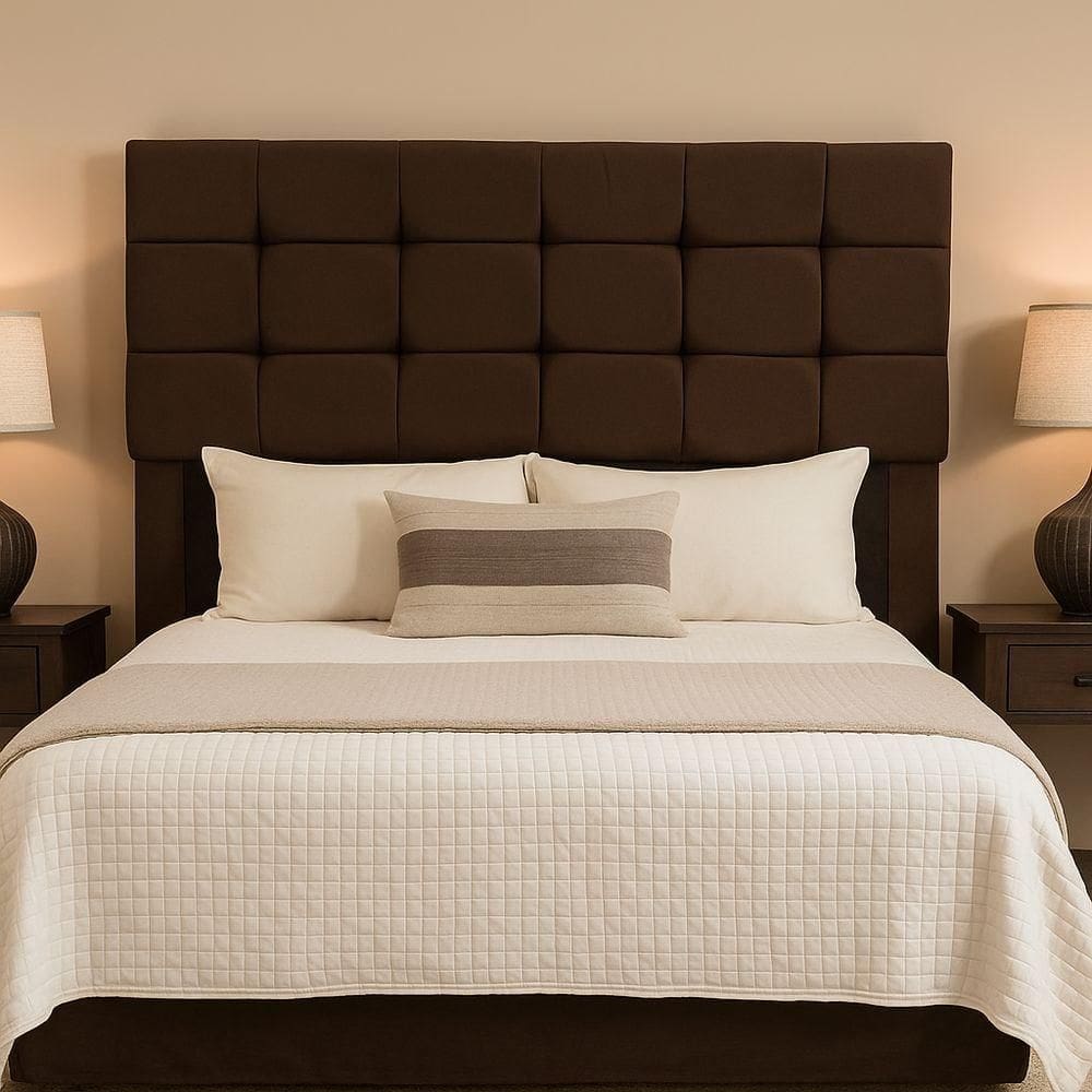 Cabeceira Cama De Casal 140 Cm Naiara Em Suede Com Frame Marrom