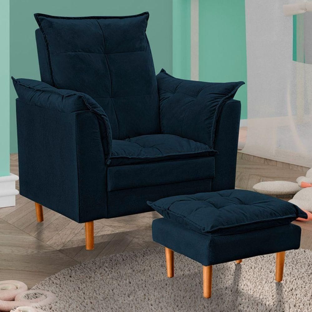 Poltrona De Amamentação Loana Com Puff Suede Azul Marinho