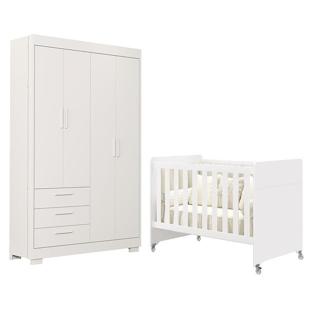 Jogo De Quarto Infantil Guarda Roupa Zaki E Berço Evolution Branco Fosco - Reller Móveis Branco Fosco
