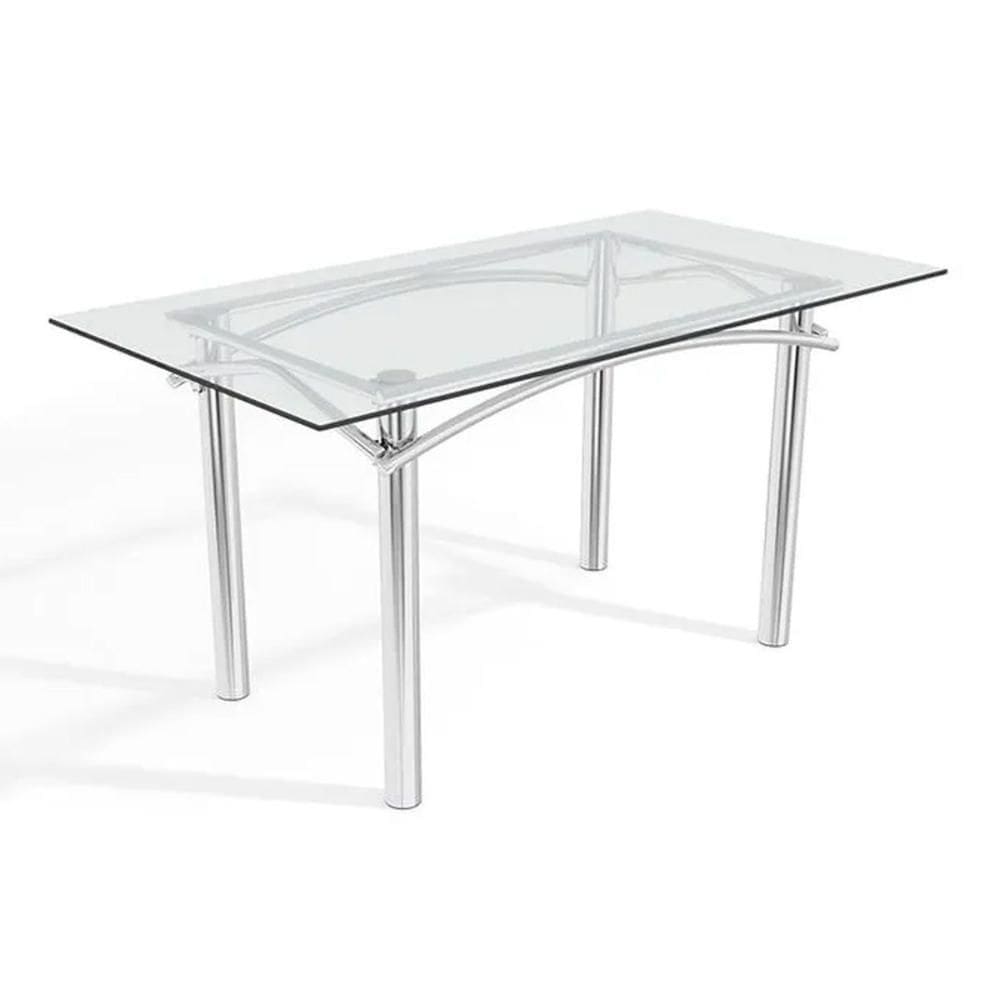 Mesa De Sala Jantar Elba C/ Tampo De Vidro 150cm Cromada - Kappesberg