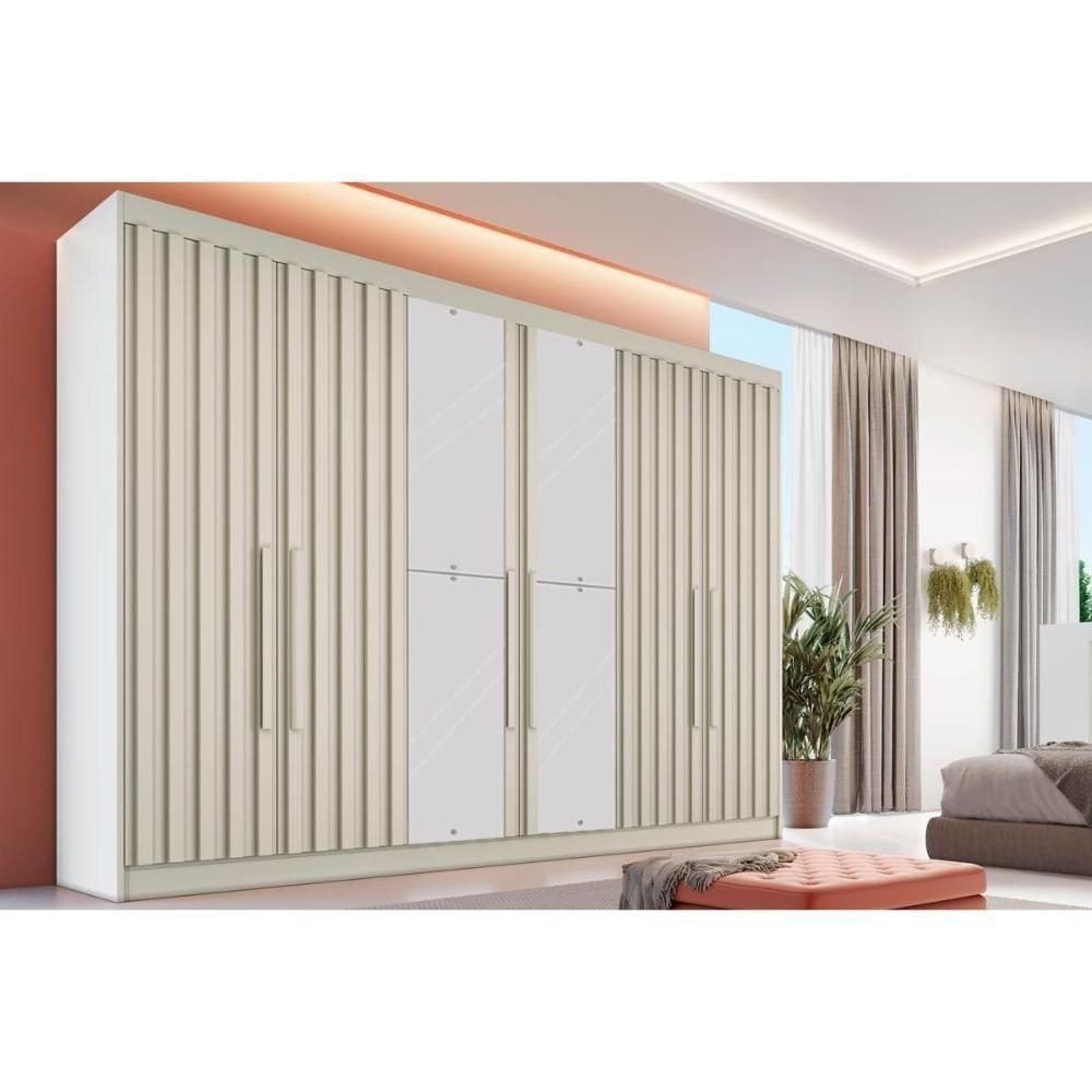 Guarda Roupa 6 Portas Ripadas (2 C/ Espelho) E 6 Gavetas Potente Off White - Europa