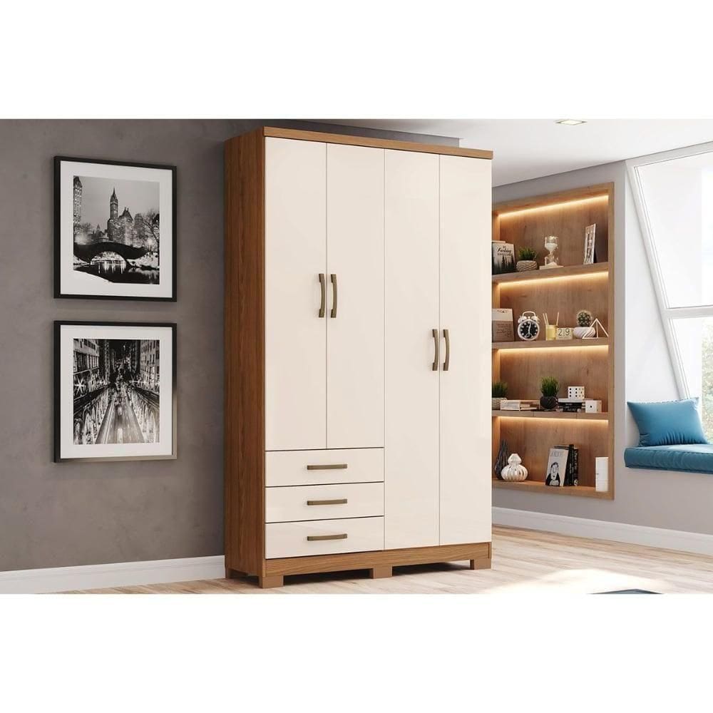 Guarda Roupa 4 Portas 4 Portas E 3 Gavetas Caju Da135 Nature/off White - Henn