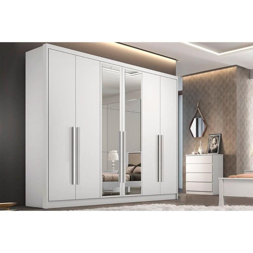 Guarda Roupa 6 Portas (2 C/ Espelho) E 8 Gavetas Robust/livorno Neve - Novo Horizonte