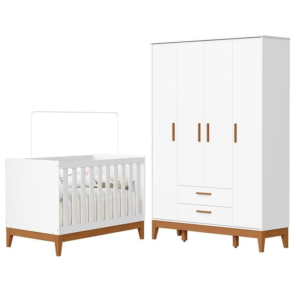 Jogo De Quarto Infantil Flip Guarda Roupa 4 Portas E Berço Americano Branco Fosco - Reller Móveis Branco Fosco