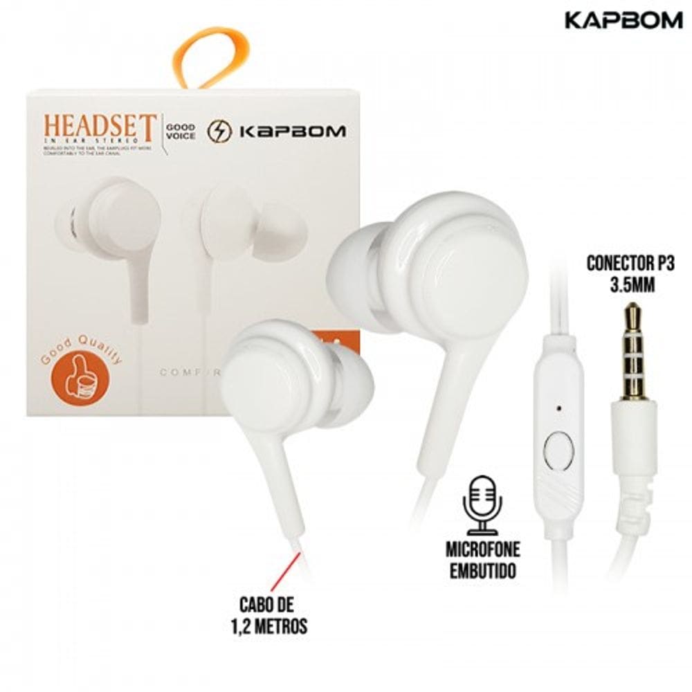 Fone de Ouvido com Microfone P3 Estéreo Intra Auricular Cabo 1,2m