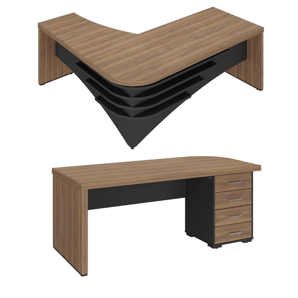Conjunto Escritório: Mesa Diretor LD 6128 + Mesa 6126
