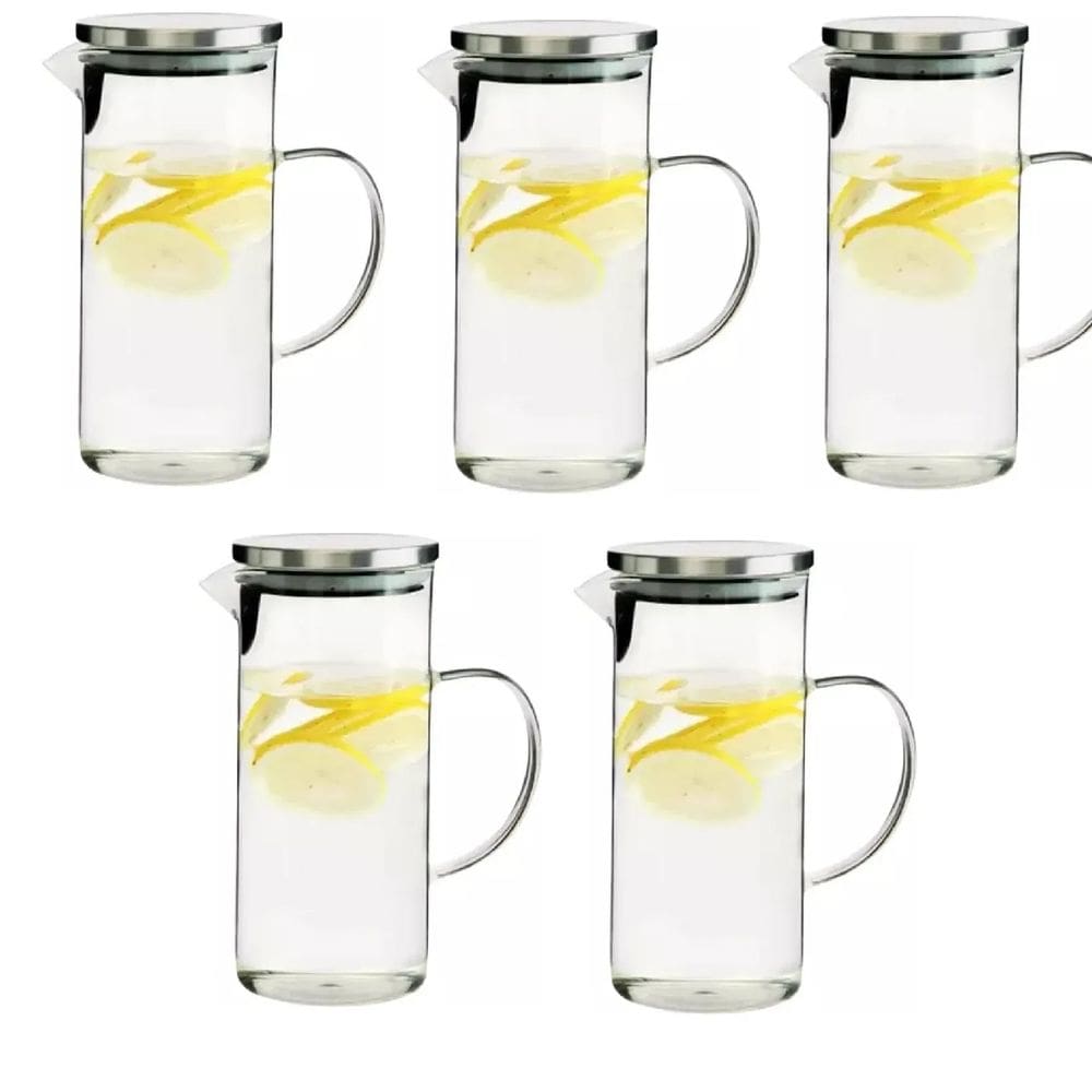 Jarra de Vidro 1,4 Litros com Tampa para Agua Suco Chá 5 Peças - Gaia Glass