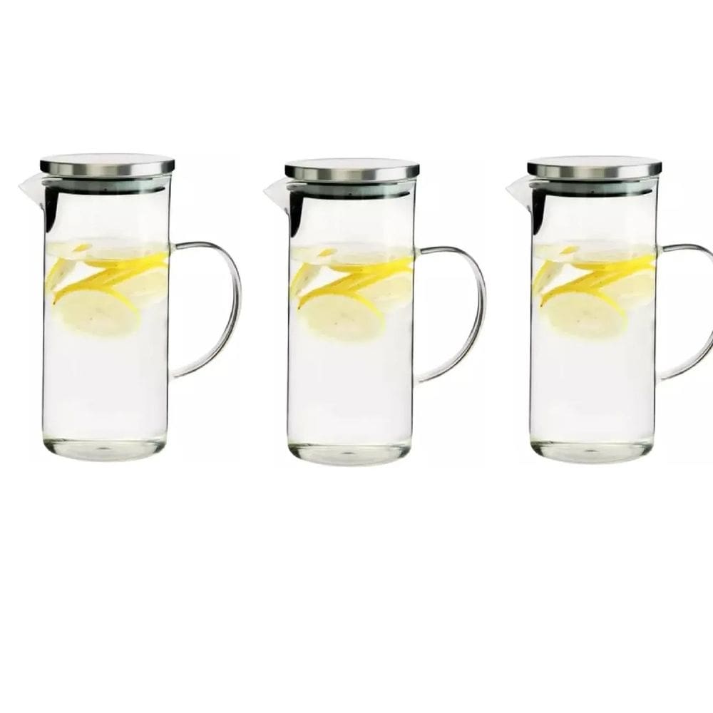 Jarra de Vidro 1,4 Litros com Tampa para Agua Suco Chá 3 Peças - Gaia Glass