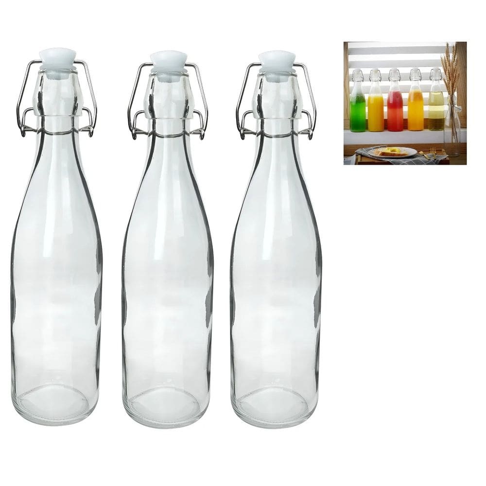 Garrafa De Vidro Transparente Com Tampa Hermética 950ML 3 Peças - Gaia Glass