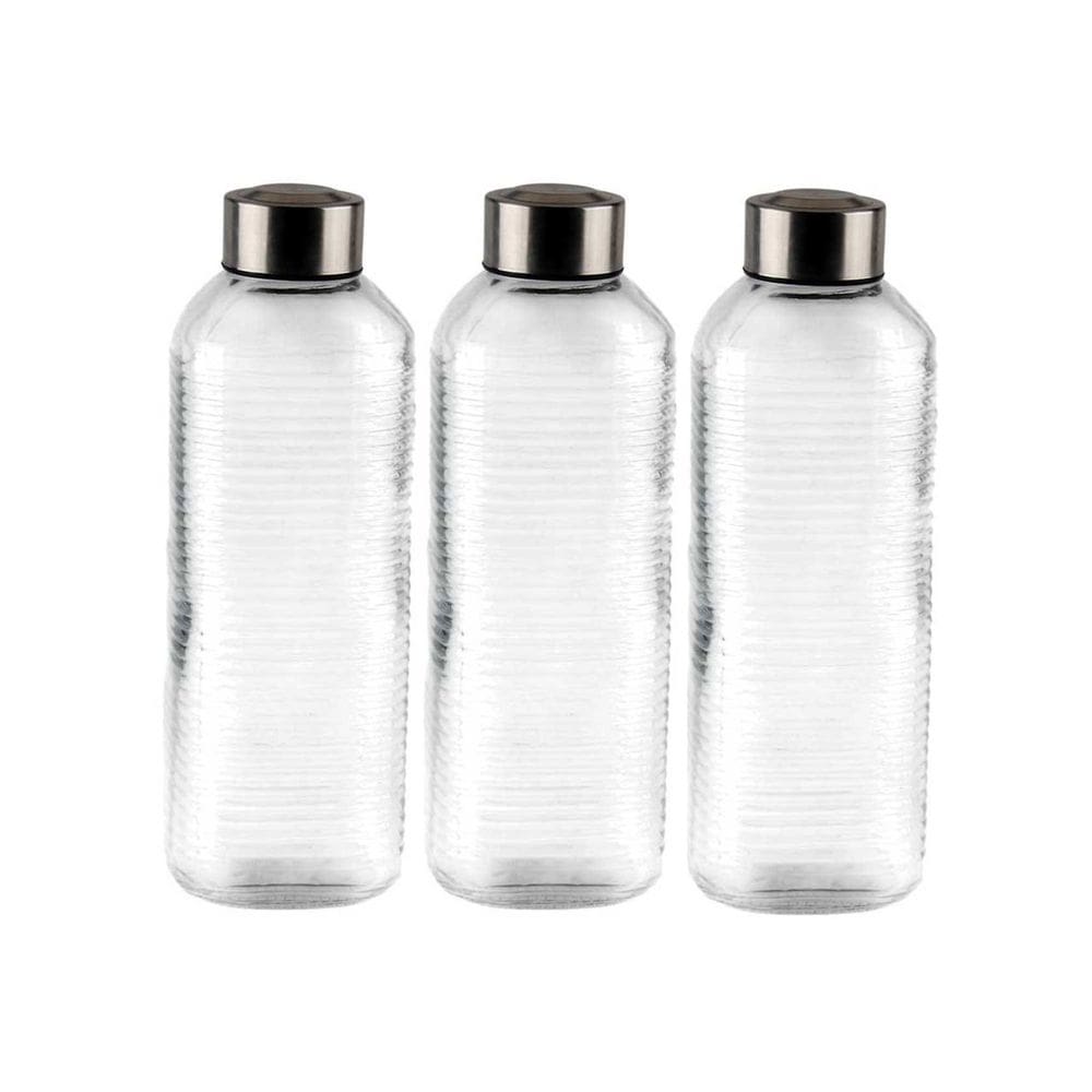 Garrafa De Vidro Canelado 1000ml Para Agua Suco Cha 3 peças - Gaia Glass