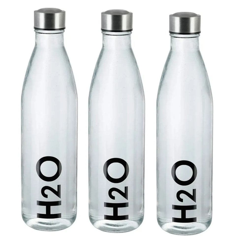 Garrafa Vidro Decorada H2o 1l Água Suco Chá Geladeira 3 Peças