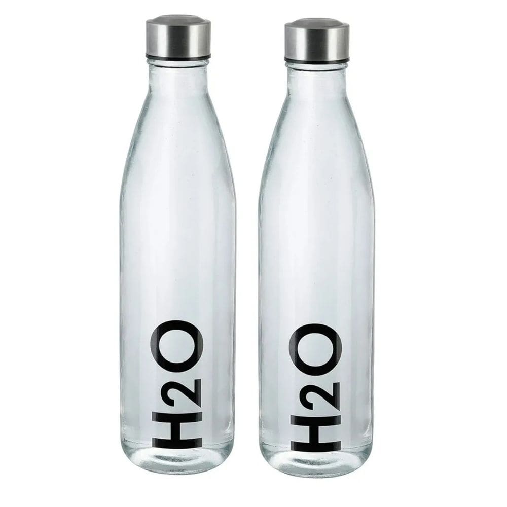 Garrafa Vidro Decorada H2o 1l Água Suco Chá Geladeira 2 Peças