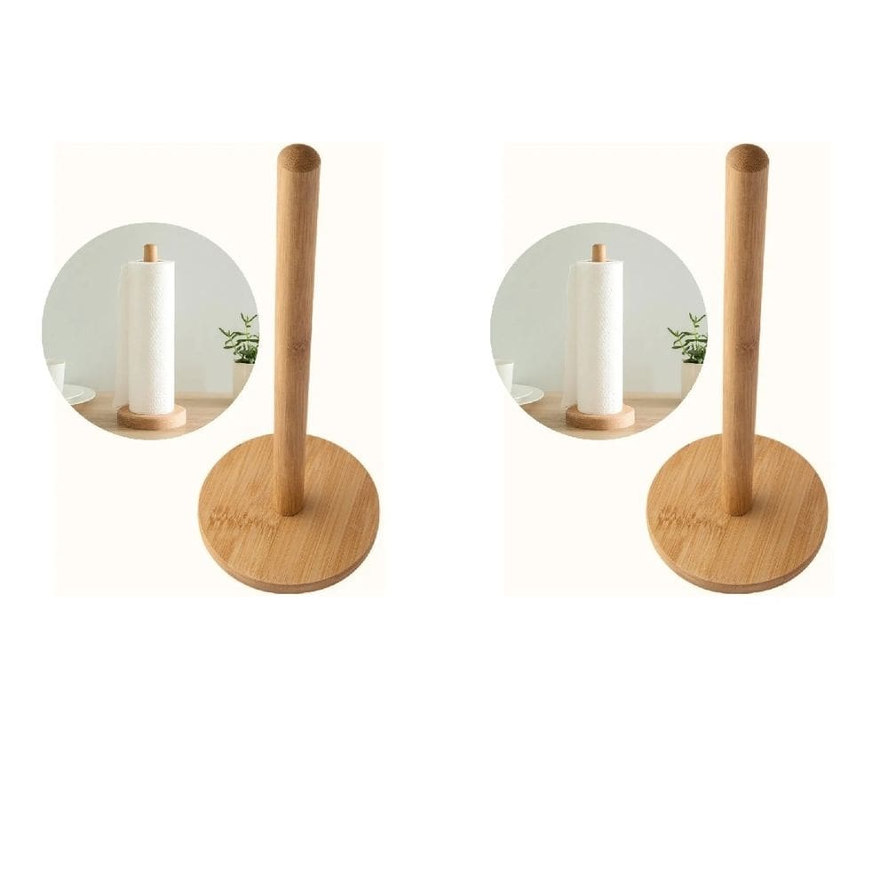 Kit 2 Porta Papel Toalha Em Bambu Cozinha Suporte Vertical Mesa