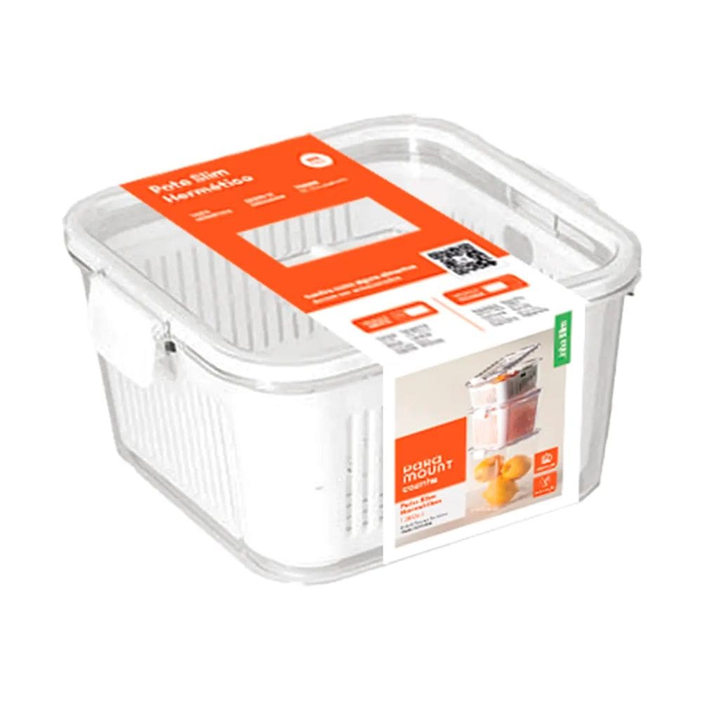 Pote Slim Hermético C/ Cesto de Drenagem e Travas de Fechamento Branco 1.360ml