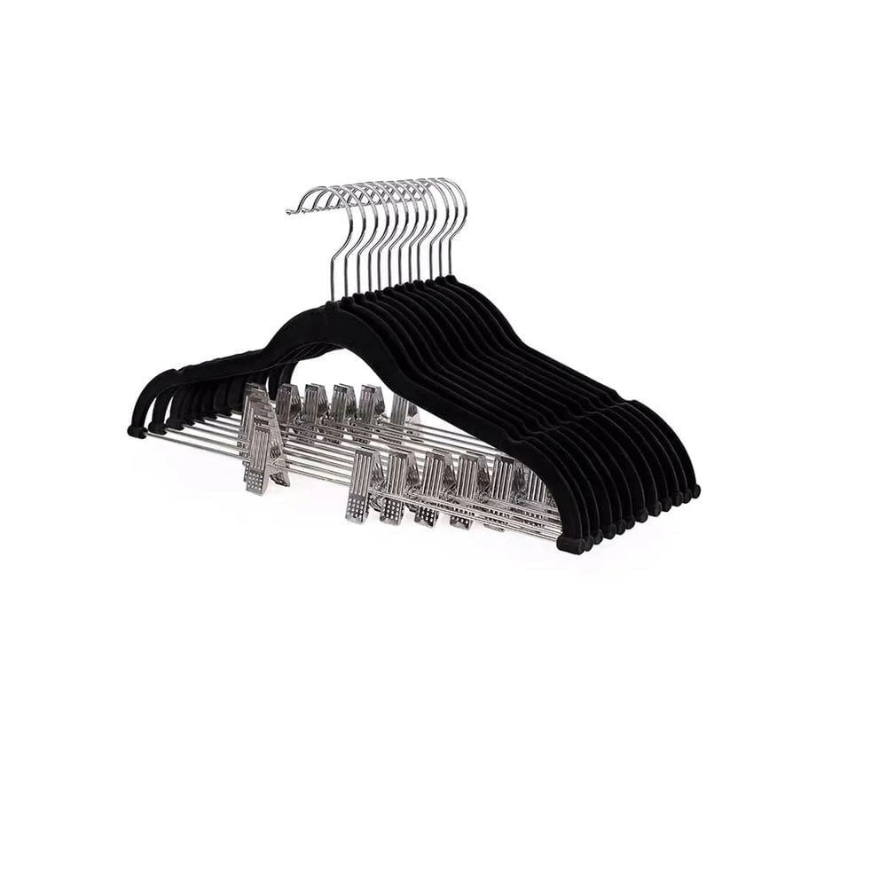Conjunto de Cabide de Veludo com Presilha 10 peças Preto