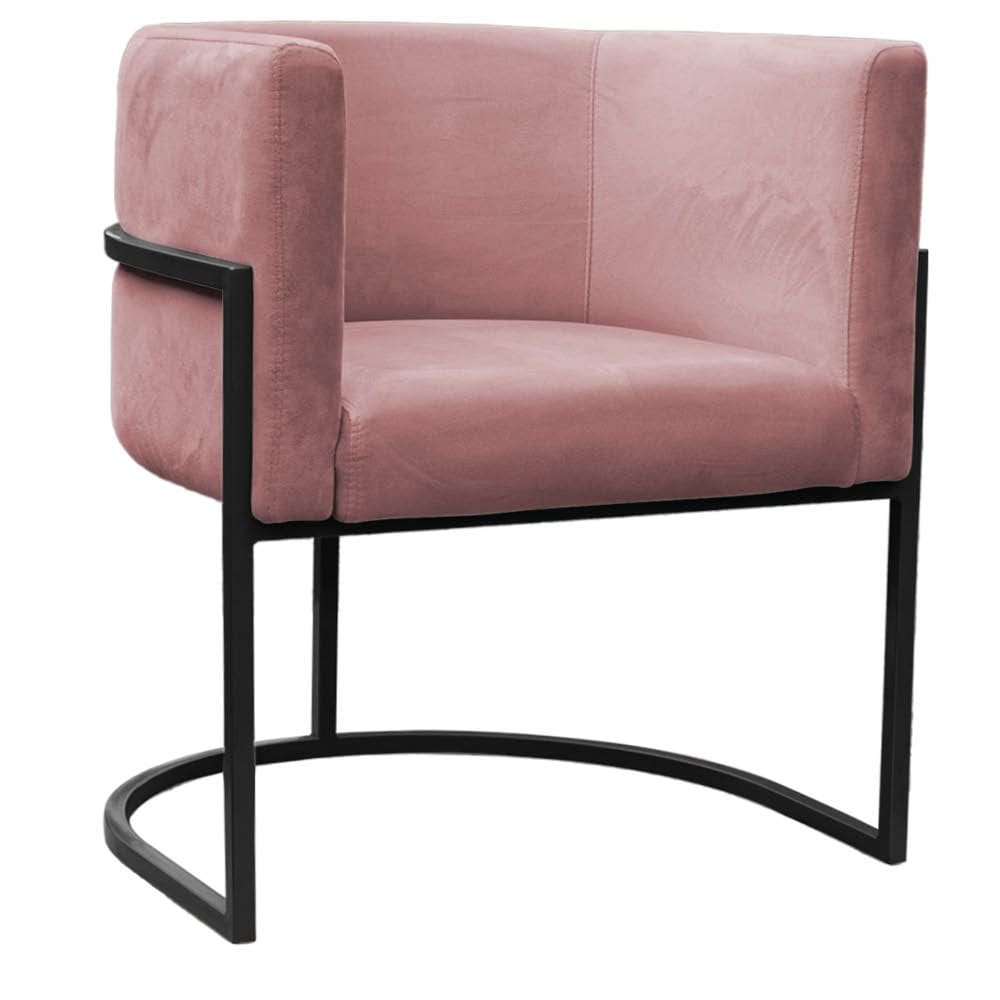 Poltrona Reforçada Decorativa Sala Carla Base Ferro Preta Suede Rose