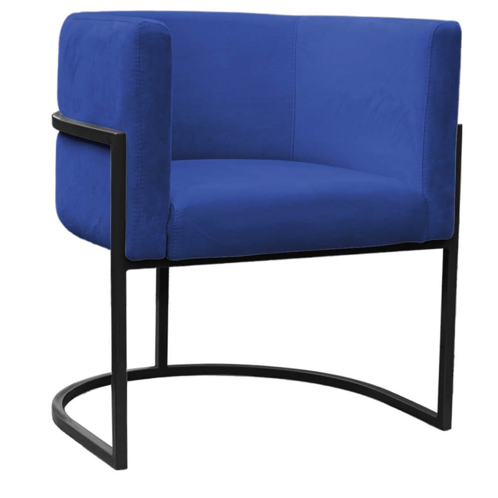 Poltrona Reforçada Decorativa Sala Carla Base Ferro Preta Suede Azul Marinho