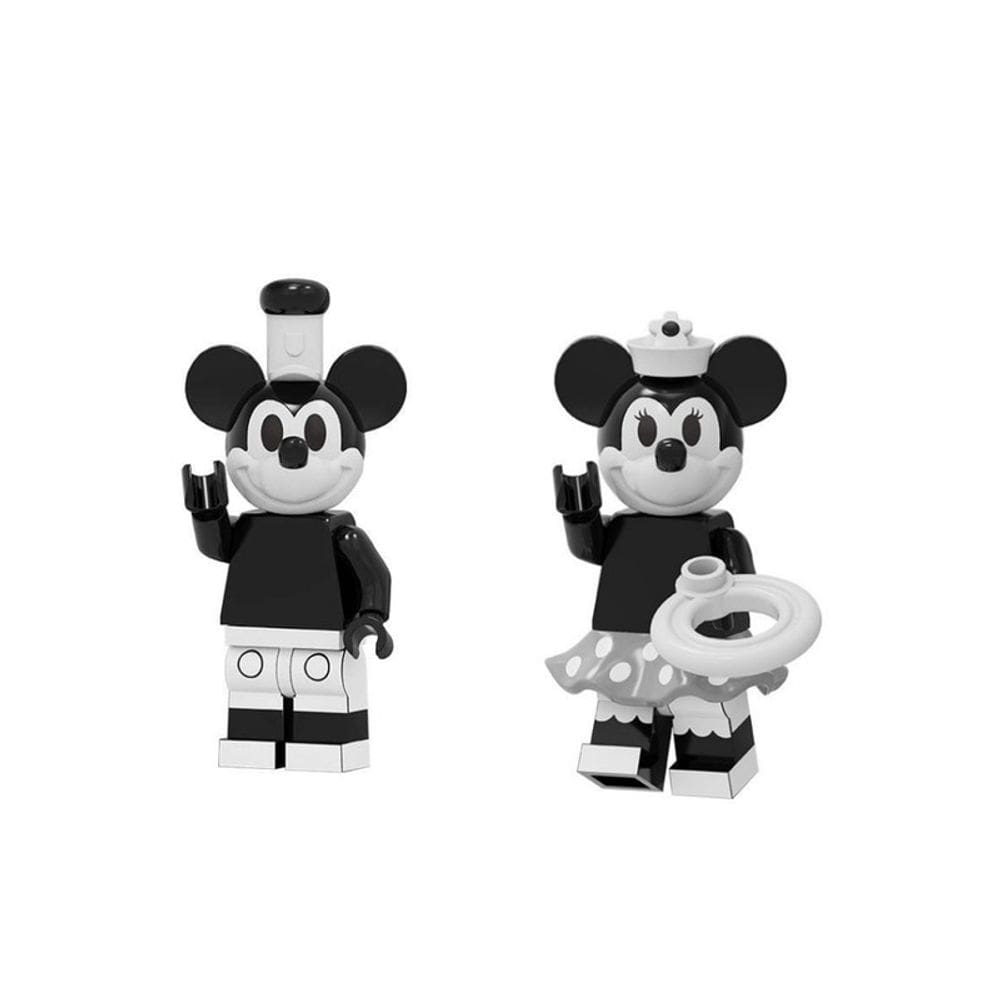 Kit Bonecos Mickey E Minnie Retro Bloco De Montar