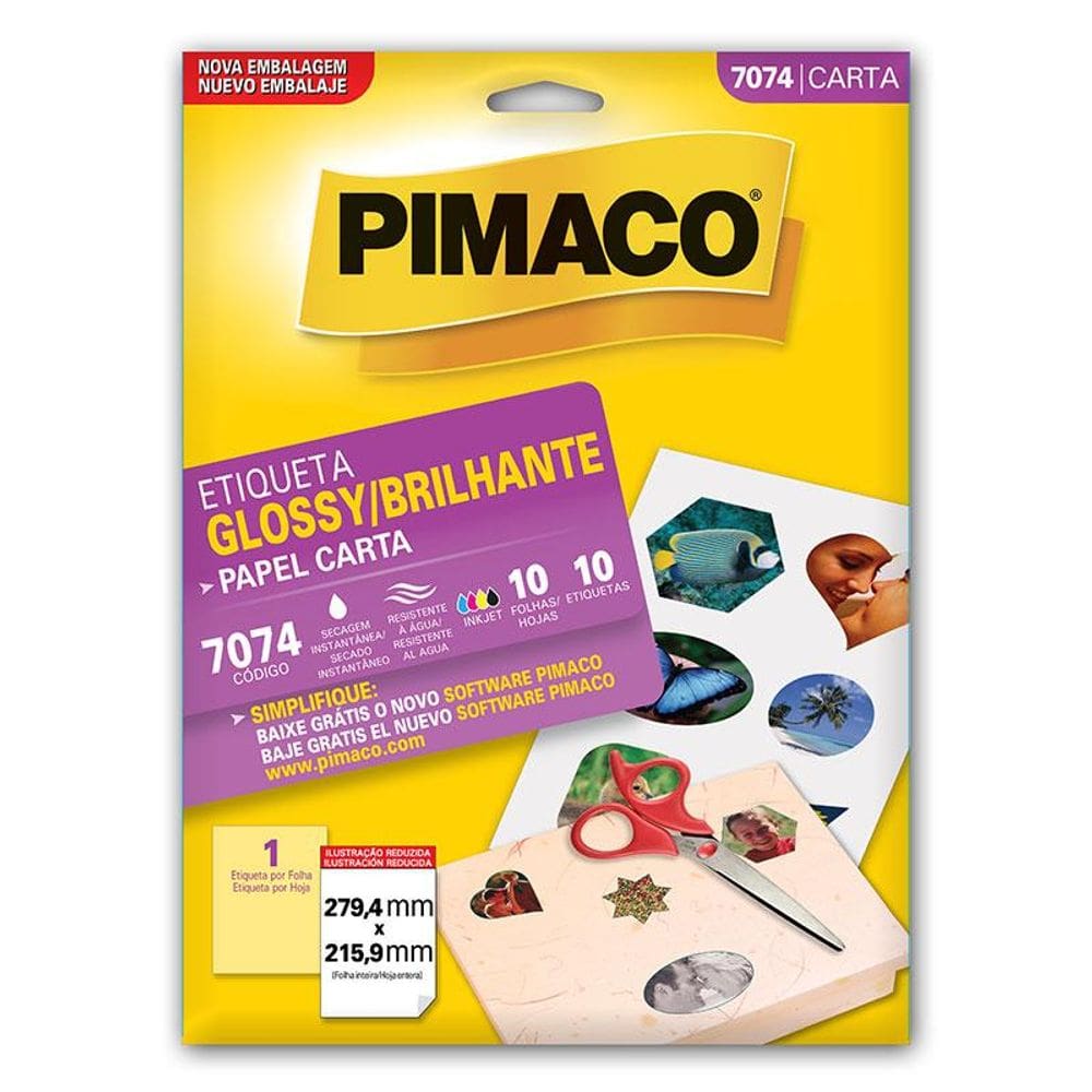 Etiqueta papel glossy 7074 com 10 folhas Pimaco