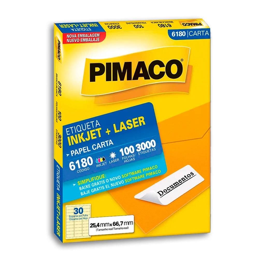 Etiqueta inkjet/laser carta 6180 com 100 folhas Pimaco