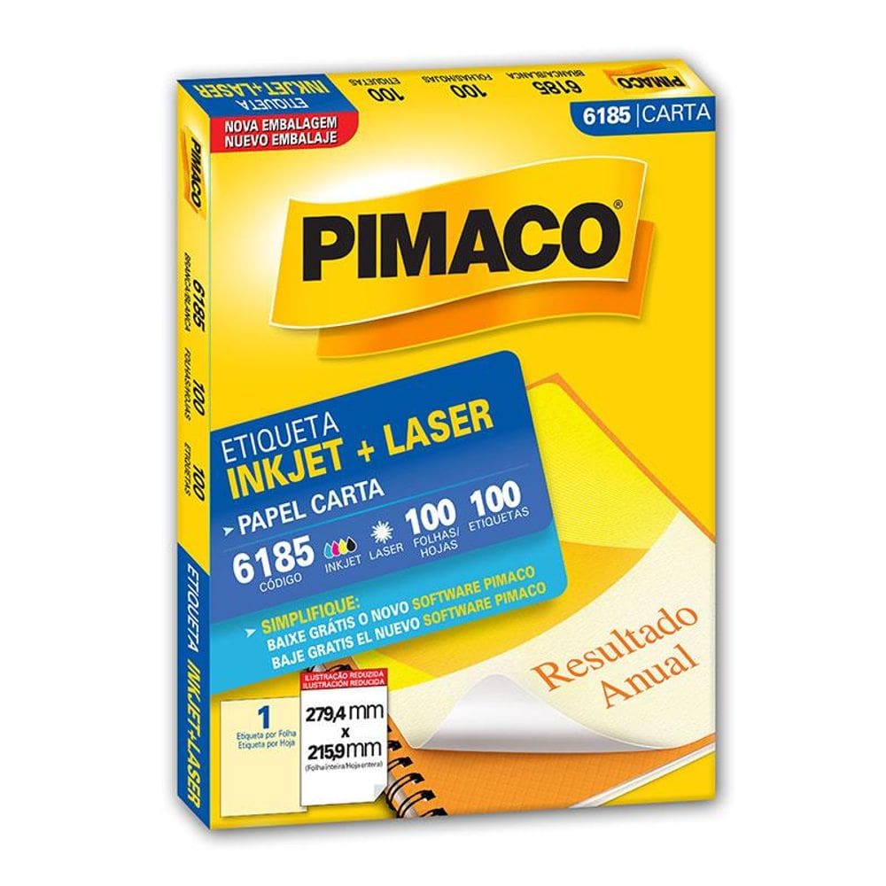 Etiqueta inkjet/laser carta 6185 c/ 100 fls Pimaco
