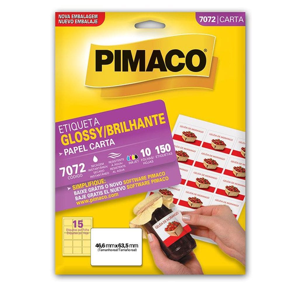 Etiqueta papel glossy 7072 com 10 folhas Pimaco