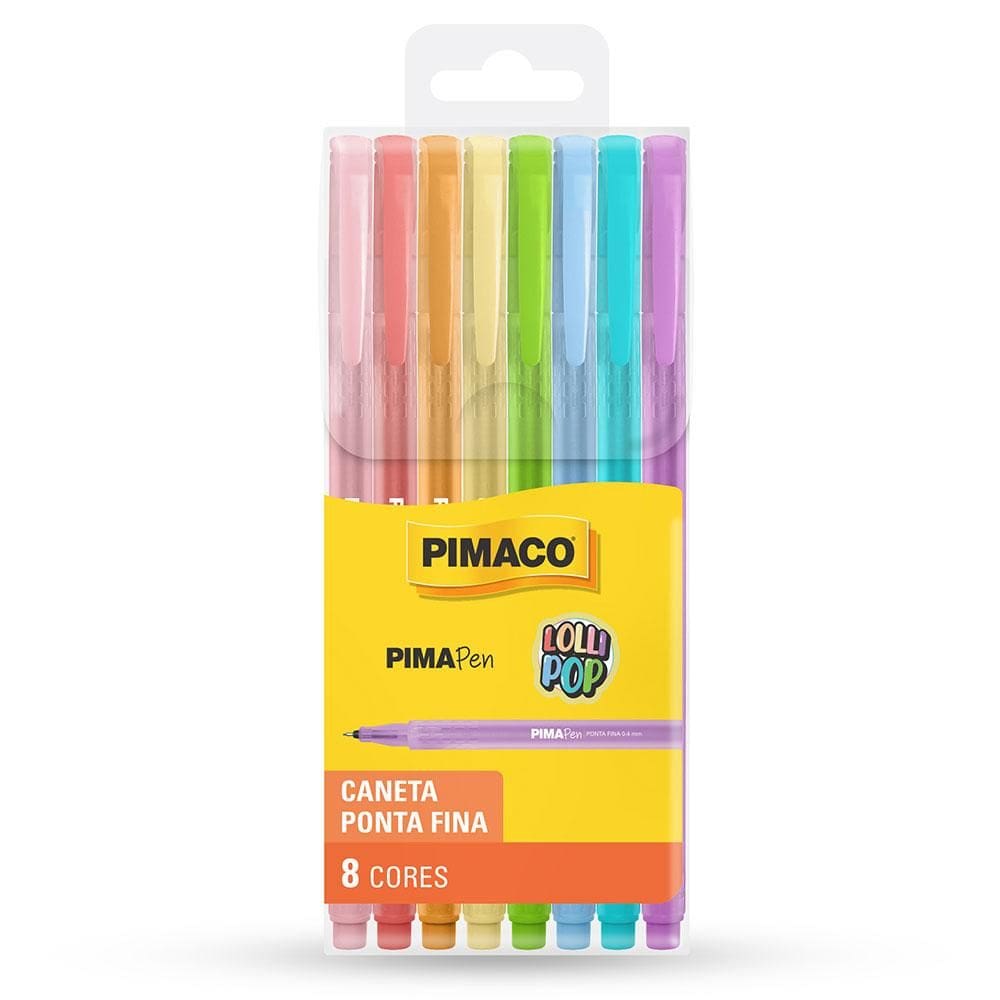 Caneta hidrográfica Pima Pen Lolipop 8 cores - Pimaco