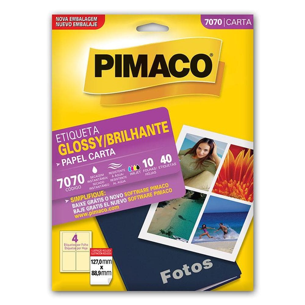 Etiqueta papel glossy 7070 com 10 folhas Pimaco