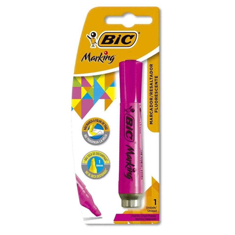 Pincel marca texto Marking Rosa Fluorescente - Bic