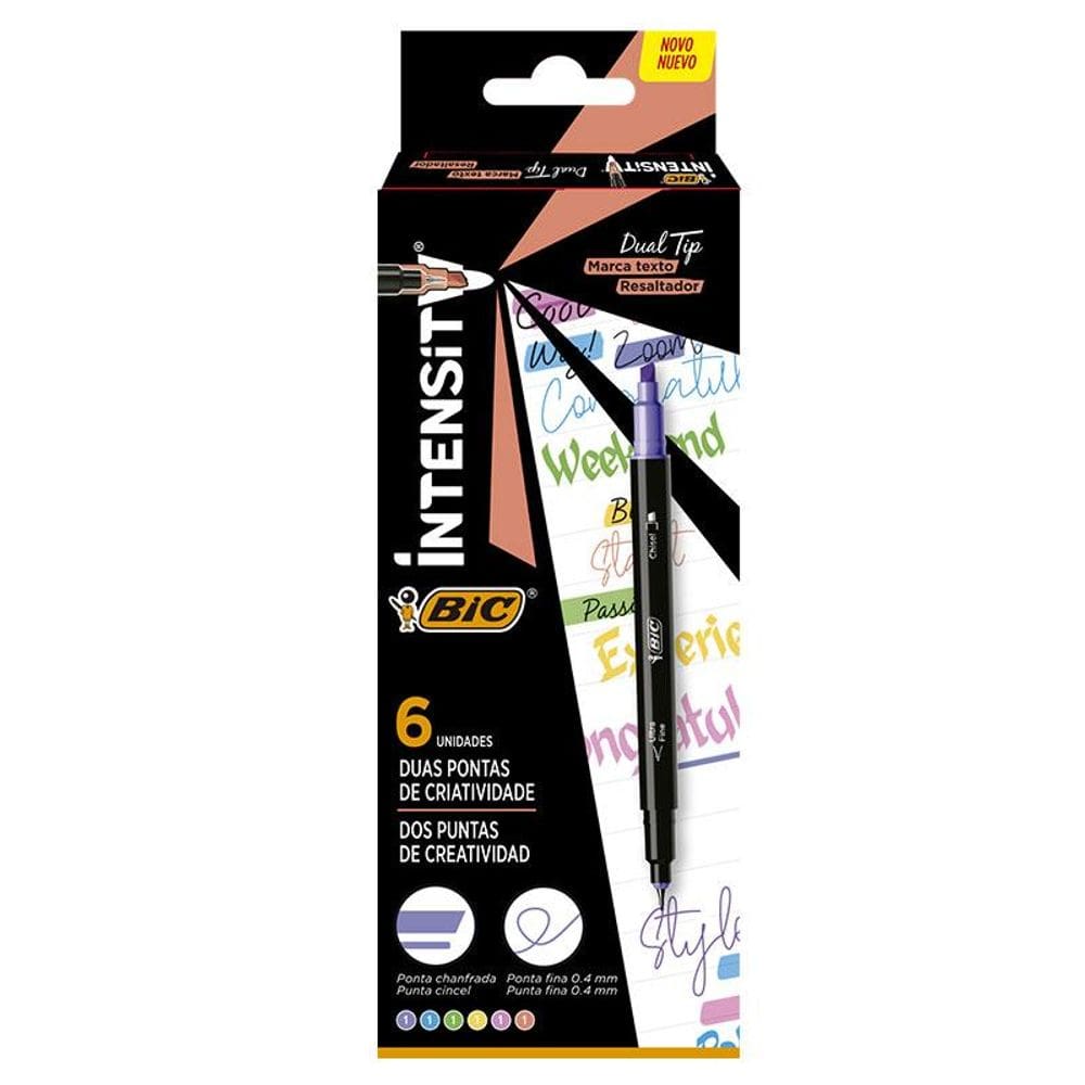 Pincel marca texto Dual Tip com 6 unidades - Bic