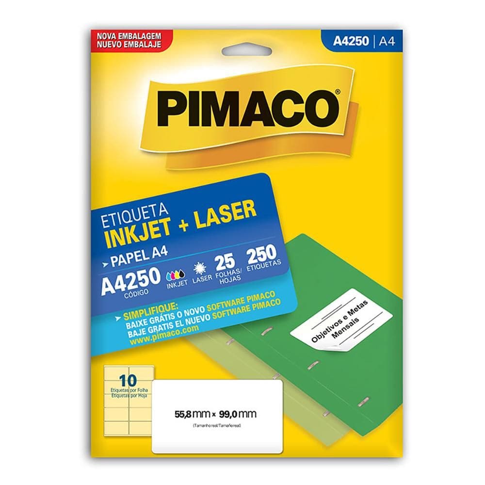 Etiqueta inkjet/laser A4250 com 25 folhas Pimaco