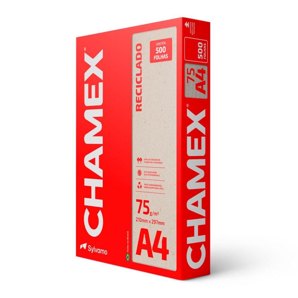 Papel sulfite reciclado A4 75g 210x297 c/ 500 fls Eco Chamex