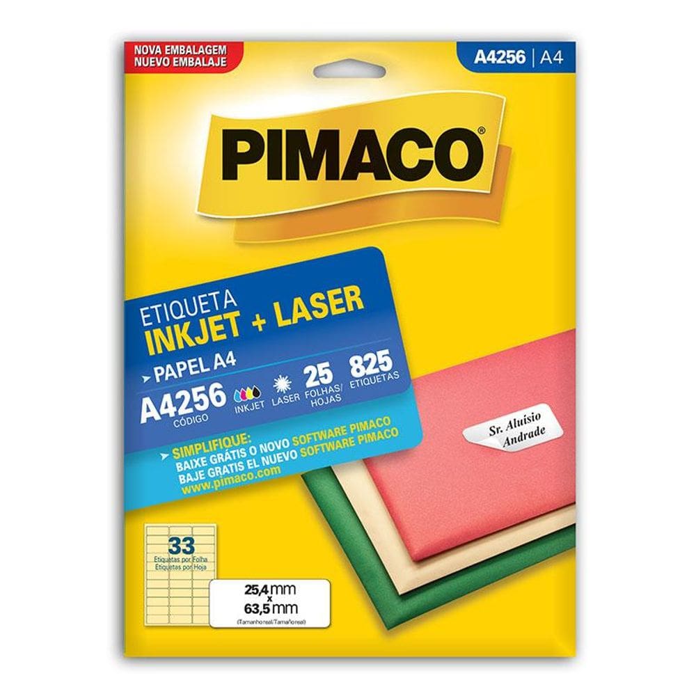 Etiqueta inkjet/laser A4256 com 25 folhas Pimaco