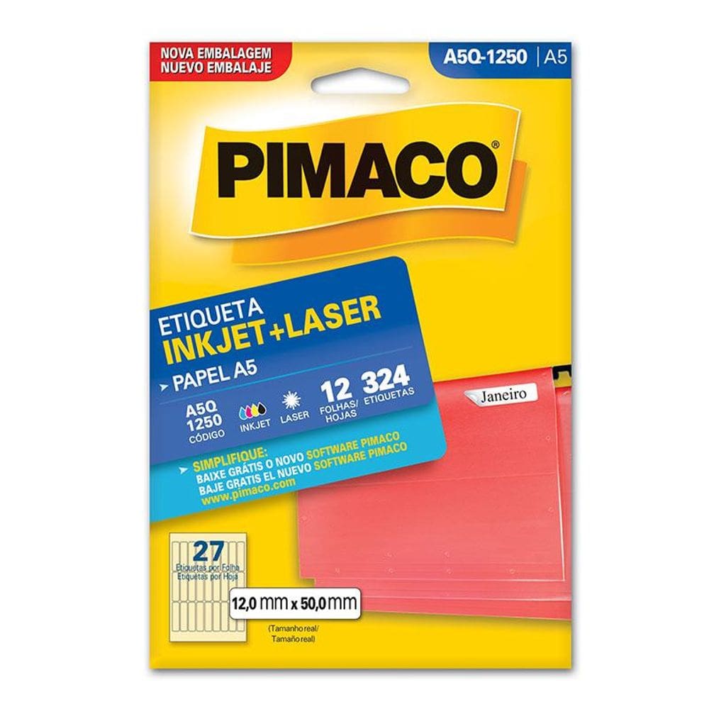 Etiqueta inkjet/laser A5Q1250 c/ 12 fls Pimaco