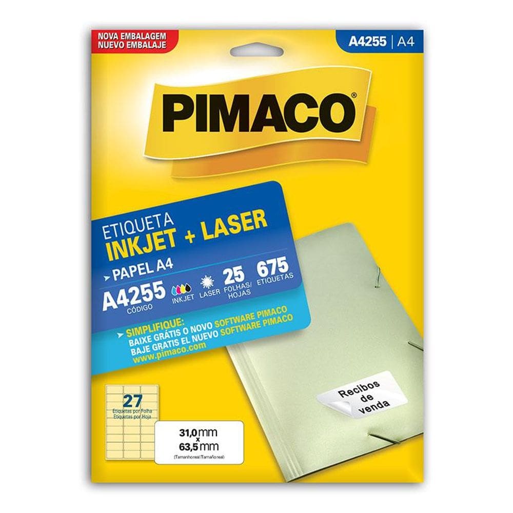 Etiqueta inkjet/laser A4255 com 25 folhas Pimaco