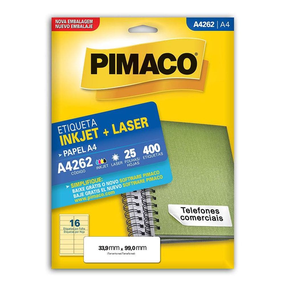 Etiqueta inkjet/laser A4262 com 25 folhas Pimaco
