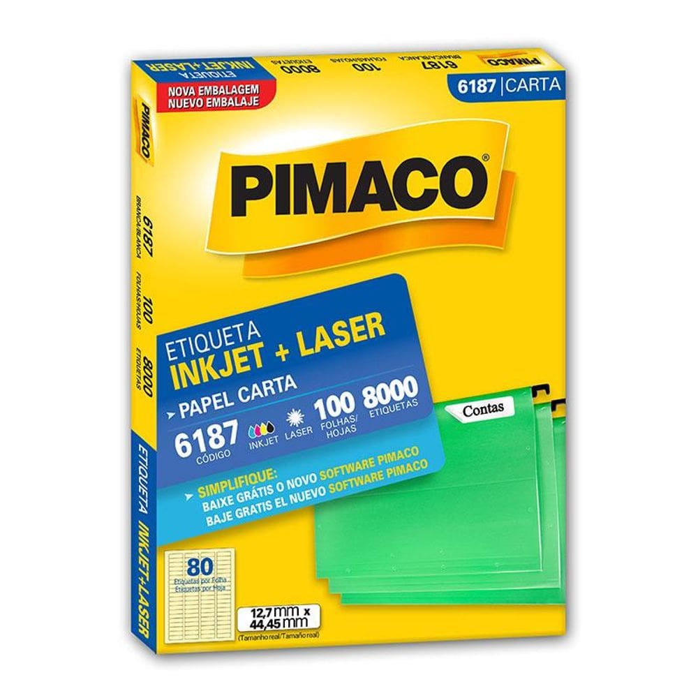 Etiqueta inkjet/laser carta 6187 com 100 folhas Pimaco